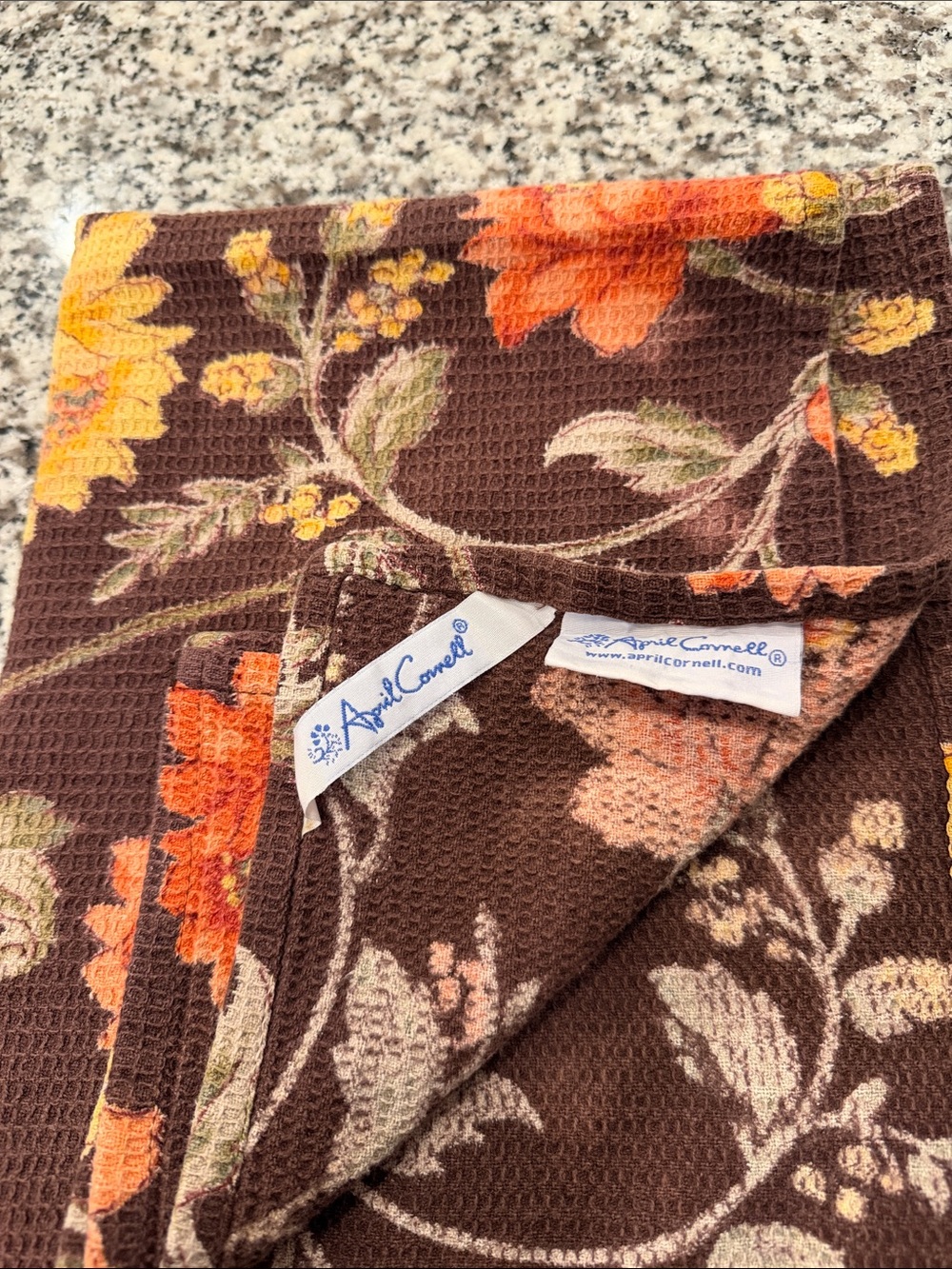 April Cornell Brown Floral Waffle-Knit hand towel